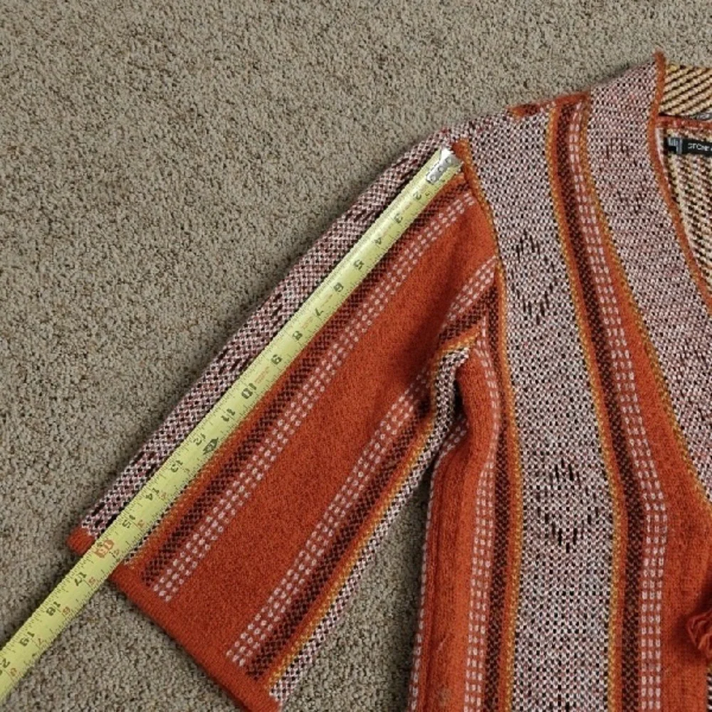 STONE ROW Womens Orange Geometric Pattern Kimono‎ Cardigan Tassel Tie Size S
